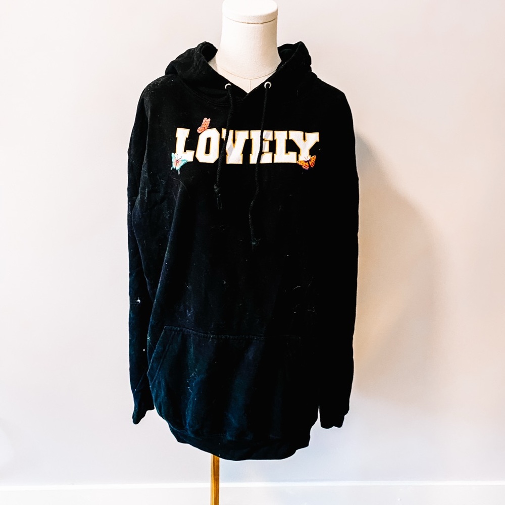 Black Hoodie with 'Lovely' Graphic
